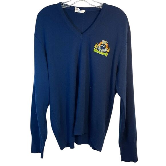 Toronto Casuals Wards Mens Sweater Large Blue Yacht Tennis Club Vtg 80s Crest - Picture 11 of 11